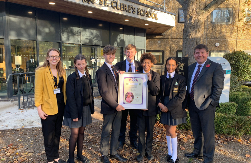 Stephen delivers the final Platinum Jubilee Certificate to St Clere's School