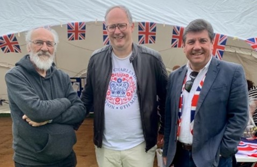Chair of Bowers Gifford and North Benfleet Council, Bernard Foster, Craig Rimmer and Stephen Metcalfe attend the Picnic-in-the-Park at Westlake Park.