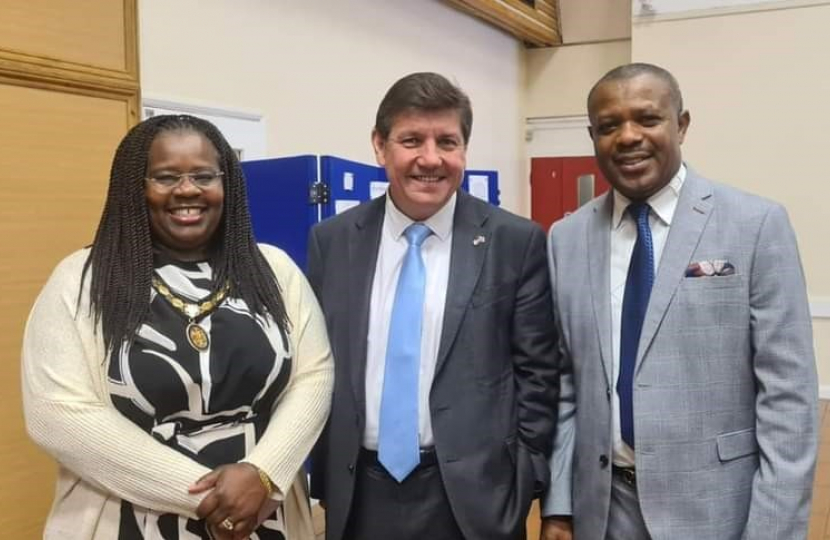 Mr Stephen Metcalfe is joined by Councillor Yetunde Adeshile and Dr Chukwudi Ukpaka of the Basildon Side by Side Organisation.