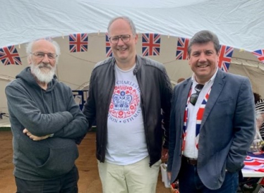 Chair of Bowers Gifford and North Benfleet Council, Bernard Foster, Craig Rimmer and Stephen Metcalfe attend the Picnic-in-the-Park at Westlake Park.